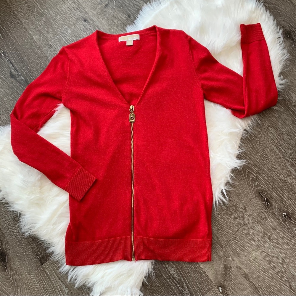 MICHAEL Michael Kors Red Plunging V-Neck Cardigan